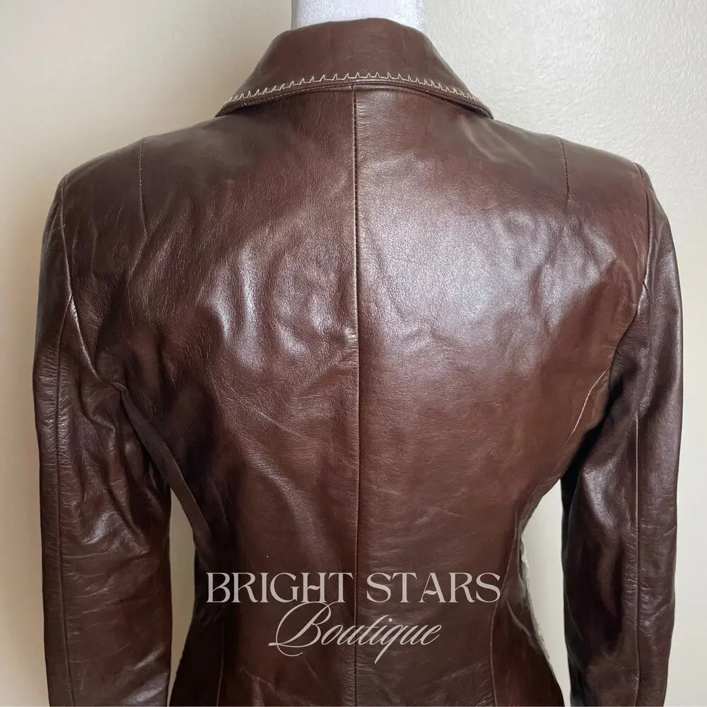 Rare Embroidered Leather Blazer Jacket ASO Lorelai Gilmore Phoebe Buffay Friends - Picture 11 of 11